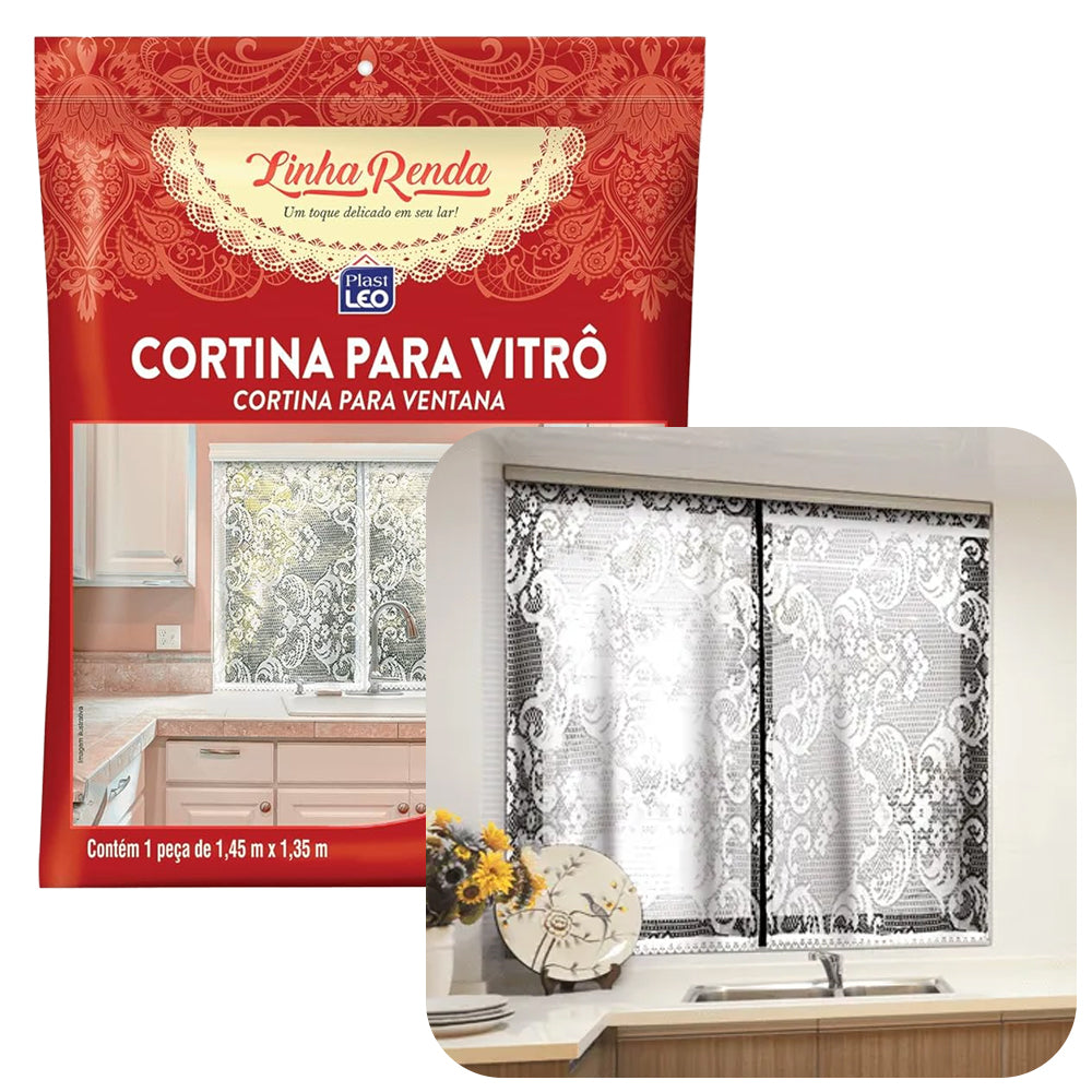 Cortina de vitrô linha renda 1,45x1,35 metros