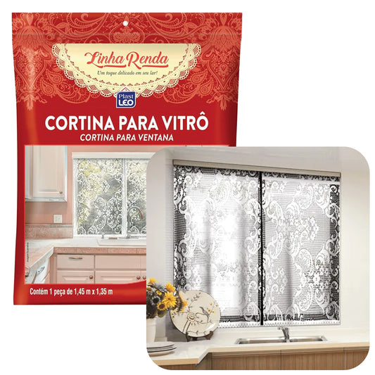 Cortina de vitrô linha renda 1,45x1,35 metros