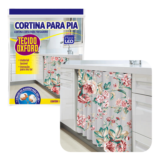 Cortina de pia oxford floral 1,40m x 80cm